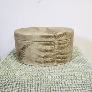 Boyds Home Oval Lidded Trinket Box Fern Design Rustic Cottage Decor